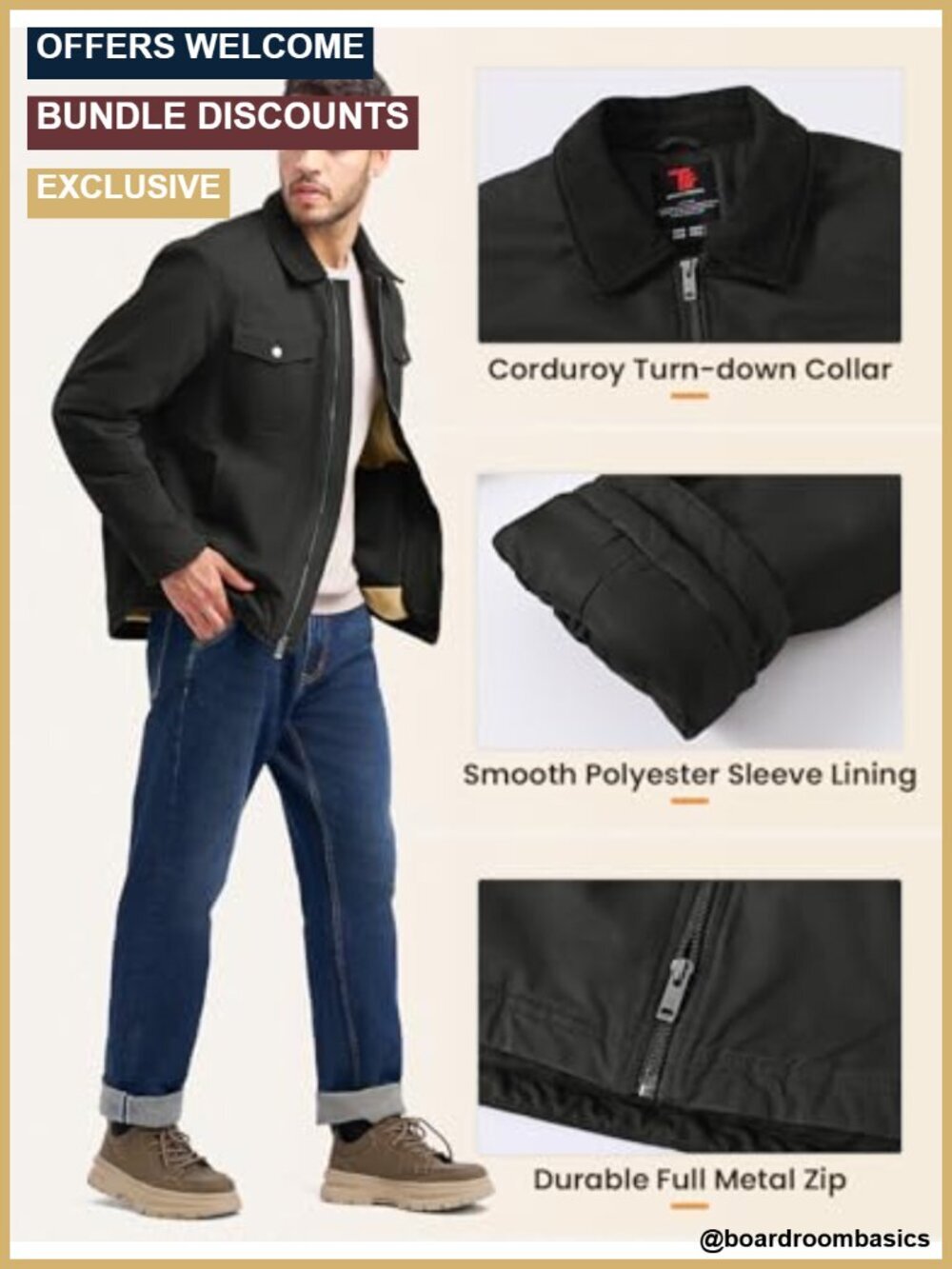 Men's Canvas Barn Jacket Heavyweight Sherpa Lined Winter Coat - Picture 5 of 6
